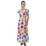 Floral Colorful Background Flutter Sleeve Maxi Dress
