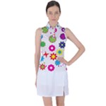 Floral Colorful Background Women s Sleeveless Polo T-Shirt