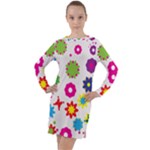 Floral Colorful Background Long Sleeve Hoodie Dress