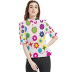 Floral Colorful Background Frill Neck Blouse