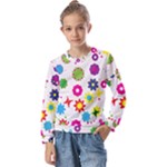 Floral Colorful Background Kids  Long Sleeve T-Shirt with Frill 
