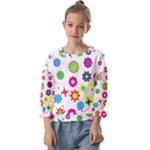 Floral Colorful Background Kids  Cuff Sleeve Top