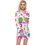 Floral Colorful Background Long Sleeve Satin Robe