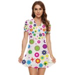 Floral Colorful Background V-Neck High Waist Chiffon Mini Dress