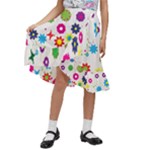 Floral Colorful Background Kids  Ruffle Flared Wrap Midi Skirt