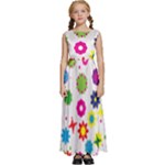 Floral Colorful Background Kids  Satin Sleeveless Maxi Dress