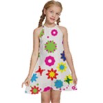 Floral Colorful Background Kids  Halter Collar Waist Tie Chiffon Dress