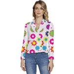 Floral Colorful Background Women s Long Sleeve Revers Collar Cropped Jacket