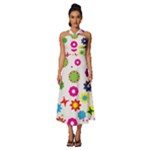 Floral Colorful Background Sleeveless Cross Front Cocktail Midi Chiffon Dress