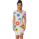 Floral Colorful Background Fitted Knot Split End Bodycon Dress