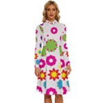 Floral Colorful Background Long Sleeve Shirt Collar A-Line Dress