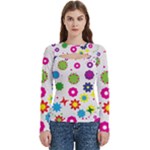 Floral Colorful Background Women s Cut Out Long Sleeve T-Shirt