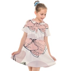 Abstract Flower Leaves Pattern Kids  Short Sleeve Shirt Dress by Grandong