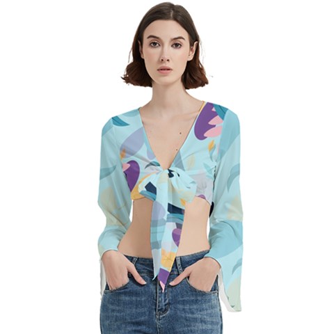 Leaves Nature Background Plants Trumpet Sleeve Cropped Top by Grandong