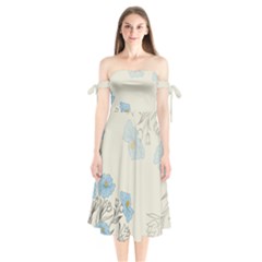 Digital Paper Flowers Background Shoulder Tie Bardot Midi Dress