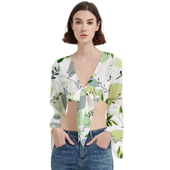 Leaves Foliage Pattern Abstract Trumpet Sleeve Cropped Top