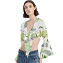 Leaves Foliage Pattern Abstract Trumpet Sleeve Cropped Top View2
