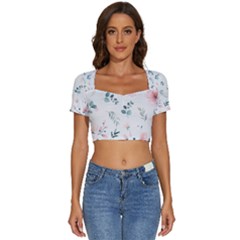 Flower Branch Corolla Wreath Lease Short Sleeve Square Neckline Crop Top  by Grandong