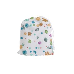 Flower Leaves Background Floral Drawstring Pouch (medium) by Grandong