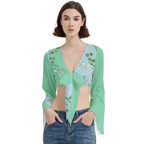Flowers Branch Corolla Wreath Lease Trumpet Sleeve Cropped Top by Grandong
