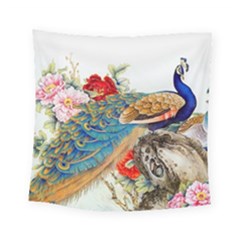 Birds Peacock Artistic Colorful Flower Painting Square Tapestry (small) by Sarkoni
