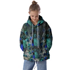 Blue And Green Peacock Kids  Oversized Hoodie by Sarkoni