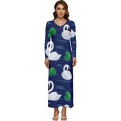 Swan-pattern-elegant-design Long Sleeve Longline Maxi Dress by Proyonanggan