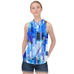 Color Colors Abstract Colorful High Neck Satin Top by Sarkoni