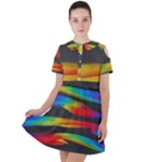 Colorful Background Short Sleeve Shoulder Cut Out Dress 