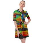 Colorful Background Belted Shirt Dress