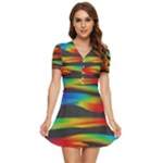 Colorful Background V-Neck High Waist Chiffon Mini Dress