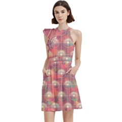 Colorful Background Abstract Cocktail Party Halter Sleeveless Dress With Pockets by Sarkoni