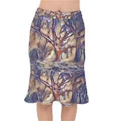 Tree Forest Woods Nature Landscape Short Mermaid Skirt by Sarkoni