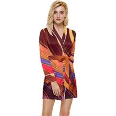 Abstract Colorful Background Wavy Long Sleeve Satin Robe by Sarkoni