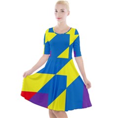 Colorful Red Yellow Blue Purple Quarter Sleeve A-line Dress by Grandong