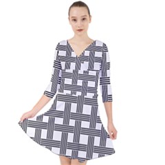 Seamless Stripe Pattern Lines Quarter Sleeve Front Wrap Dress by Apen
