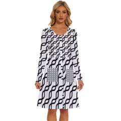 Diagonal Stripe Pattern Long Sleeve Dress With Pocket
