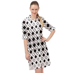 Square Diagonal Pattern Monochrome Long Sleeve Mini Shirt Dress