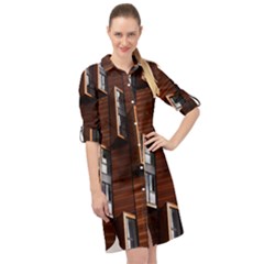 Abstract Architecture Building Business Long Sleeve Mini Shirt Dress