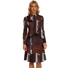 Abstract Architecture Building Business Long Sleeve Shirt Collar A-line Dress by Amaryn4rt