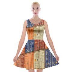 Blue White Orange And Brown Container Van Velvet Skater Dress by Amaryn4rt