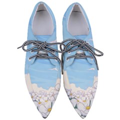 White Petaled Flowers Illustration Adventure Time Cartoon Pointed Oxford Shoes by Sarkoni