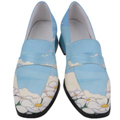 White Petaled Flowers Illustration Adventure Time Cartoon Women s Chunky Heel Loafers by Sarkoni