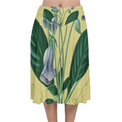 Botanical Plants Green Velvet Flared Midi Skirt by Sarkoni