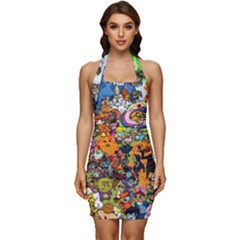 Cartoon Characters Tv Show  Adventure Time Multi Colored Sleeveless Wide Square Neckline Ruched Bodycon Dress by Sarkoni