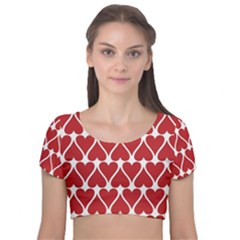 Hearts Pattern Seamless Red Love Velvet Short Sleeve Crop Top  by Apen