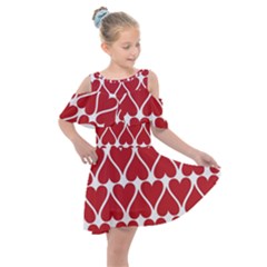 Hearts Pattern Seamless Red Love Kids  Shoulder Cutout Chiffon Dress by Apen