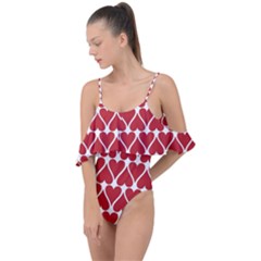 Hearts Pattern Seamless Red Love Drape Piece Swimsuit by Apen