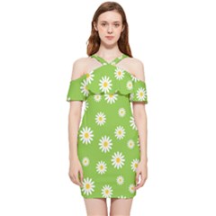 Daisy Flowers Floral Wallpaper Shoulder Frill Bodycon Summer Dress by Apen