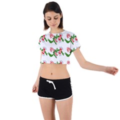 Sweet Christmas Candy Cane Tie Back Short Sleeve Crop T-shirt by Modalart